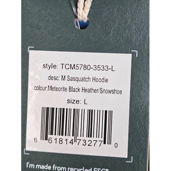 New Tentree TreeFleece Organic Cotton Blend Sasquatch graphic Hoodie Men L Black - Picture 7 of 7